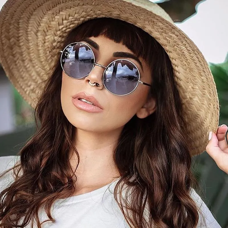Retro Hippie Mid Sized Round Color Lens Sunglasses 9814
