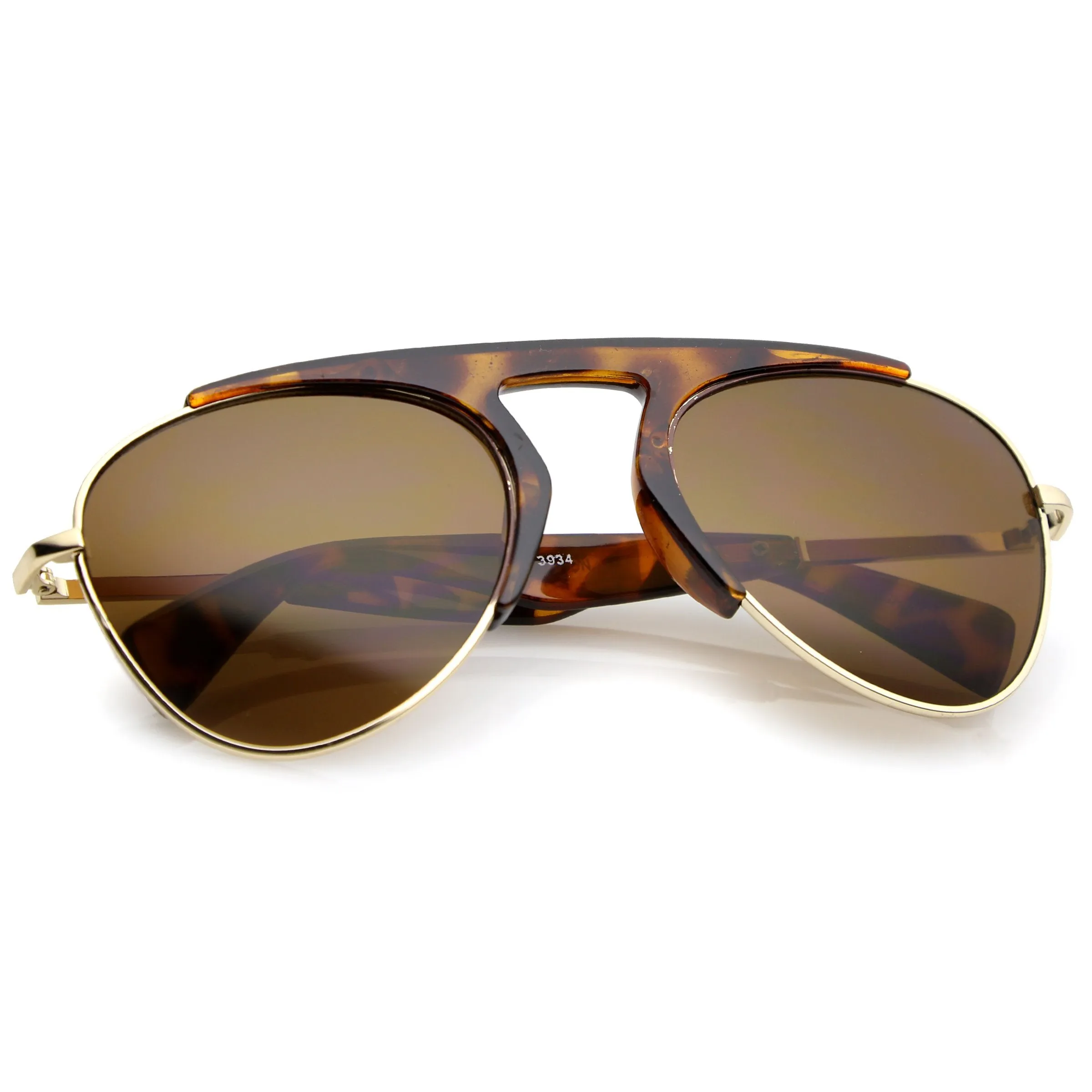 Retro Modern Bold Brow Bar Half Frame Aviator Sunglasses A783