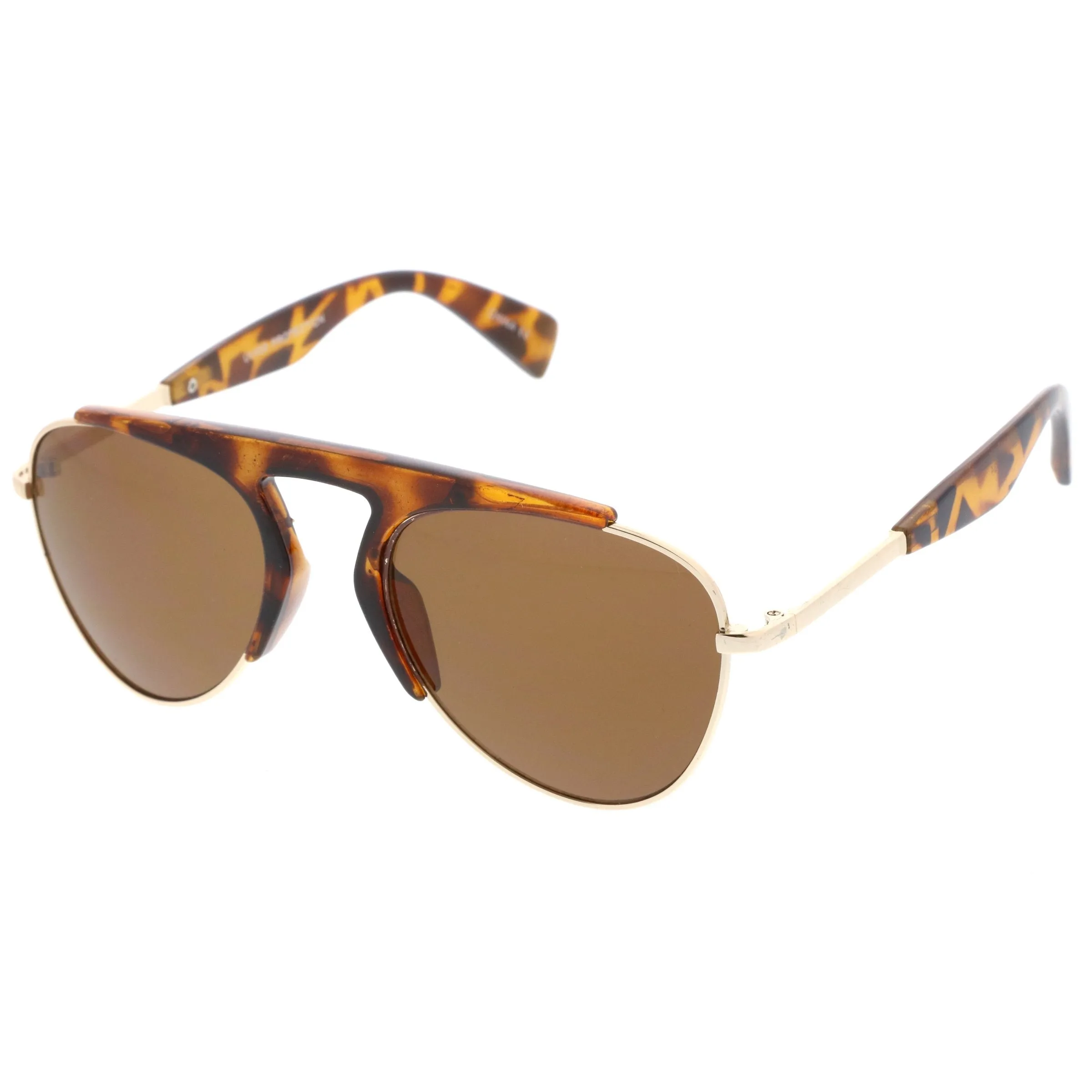 Retro Modern Bold Brow Bar Half Frame Aviator Sunglasses A783