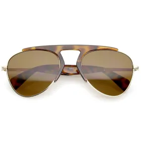 Retro Modern Bold Brow Bar Half Frame Aviator Sunglasses A783