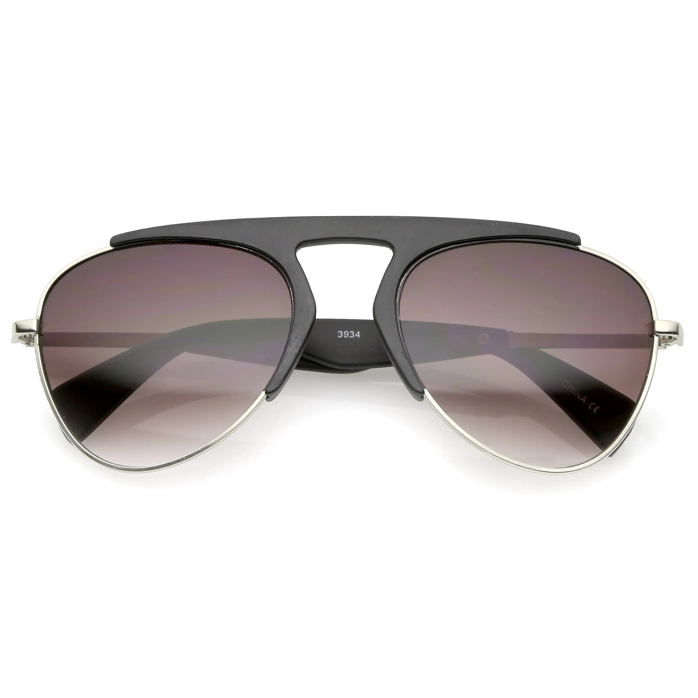 Retro Modern Bold Brow Bar Half Frame Aviator Sunglasses A783