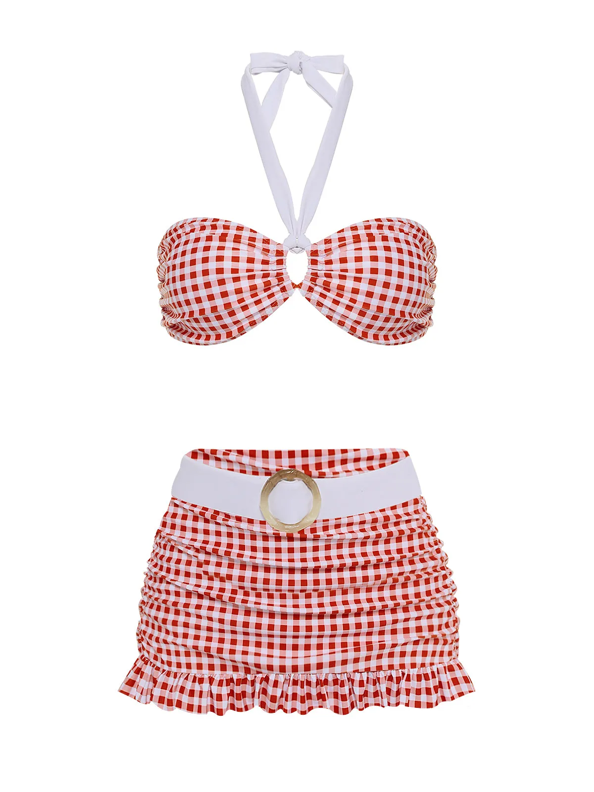 Retro Red 1940s Plaid Halter Bikini Set