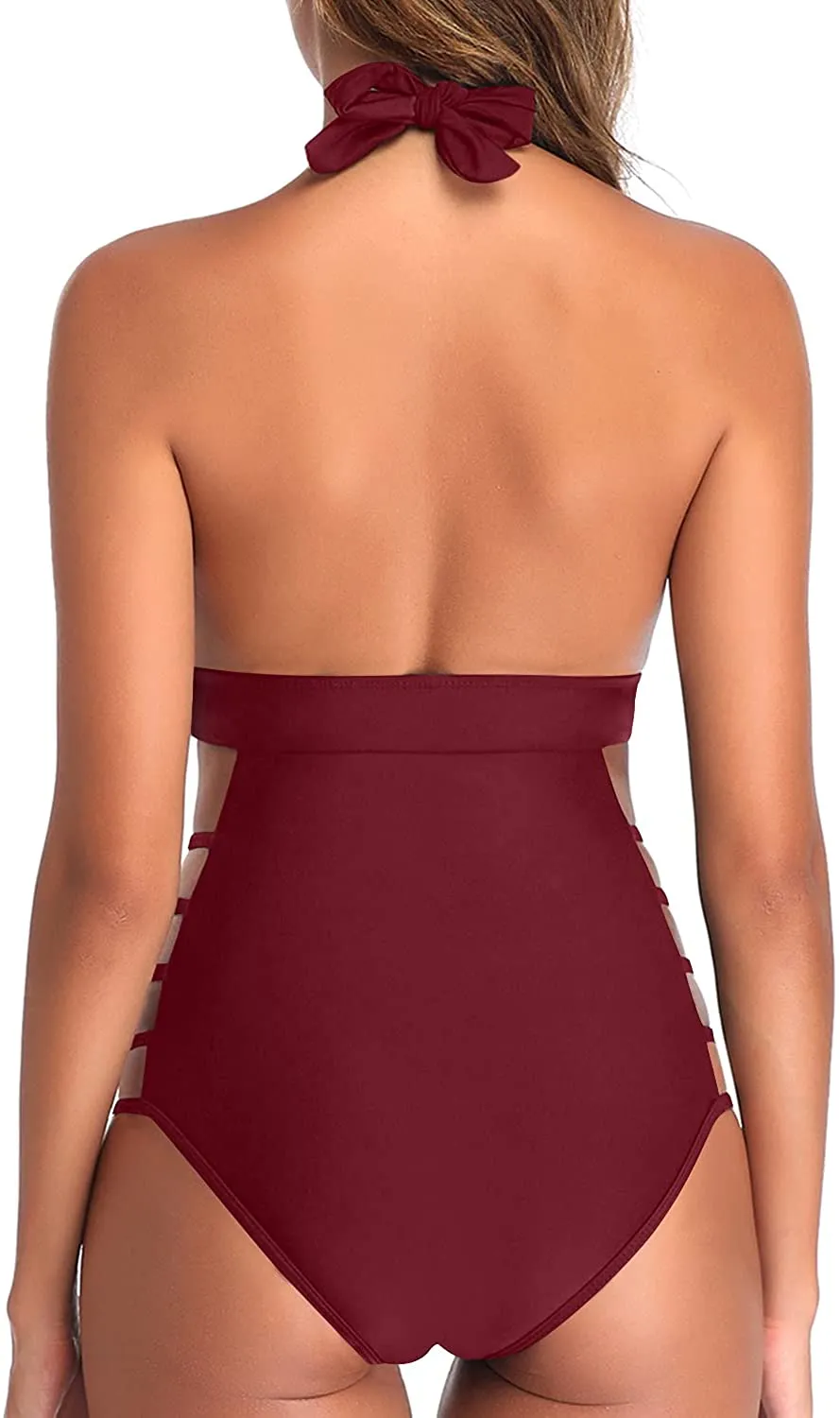 Reverence Halter Open Back Plunge V Neck One Piece Swimsuits