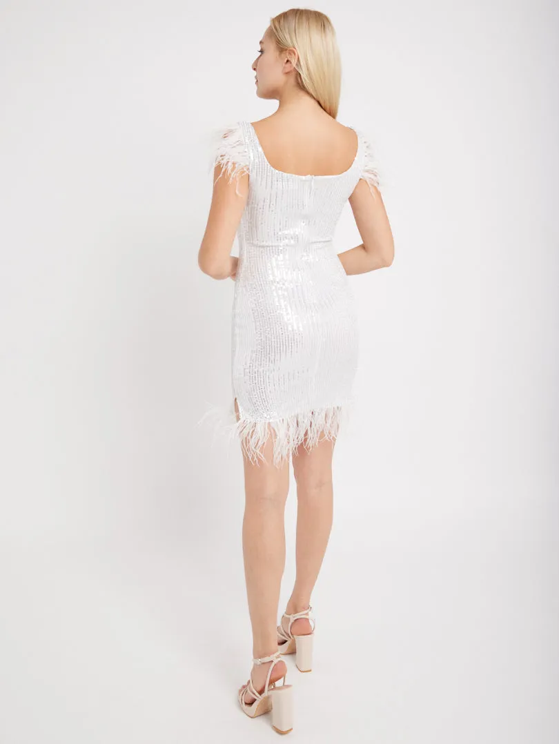 Robe de soirée sequins et plumes