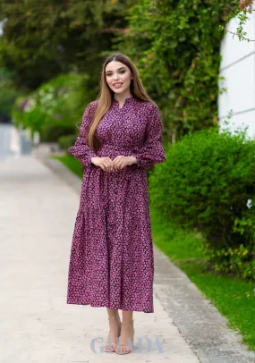 Robe longue en noir imprimée