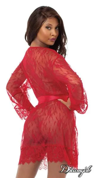 Ruby - Long Sleeve Kimono with Eyelash Lace Trim -