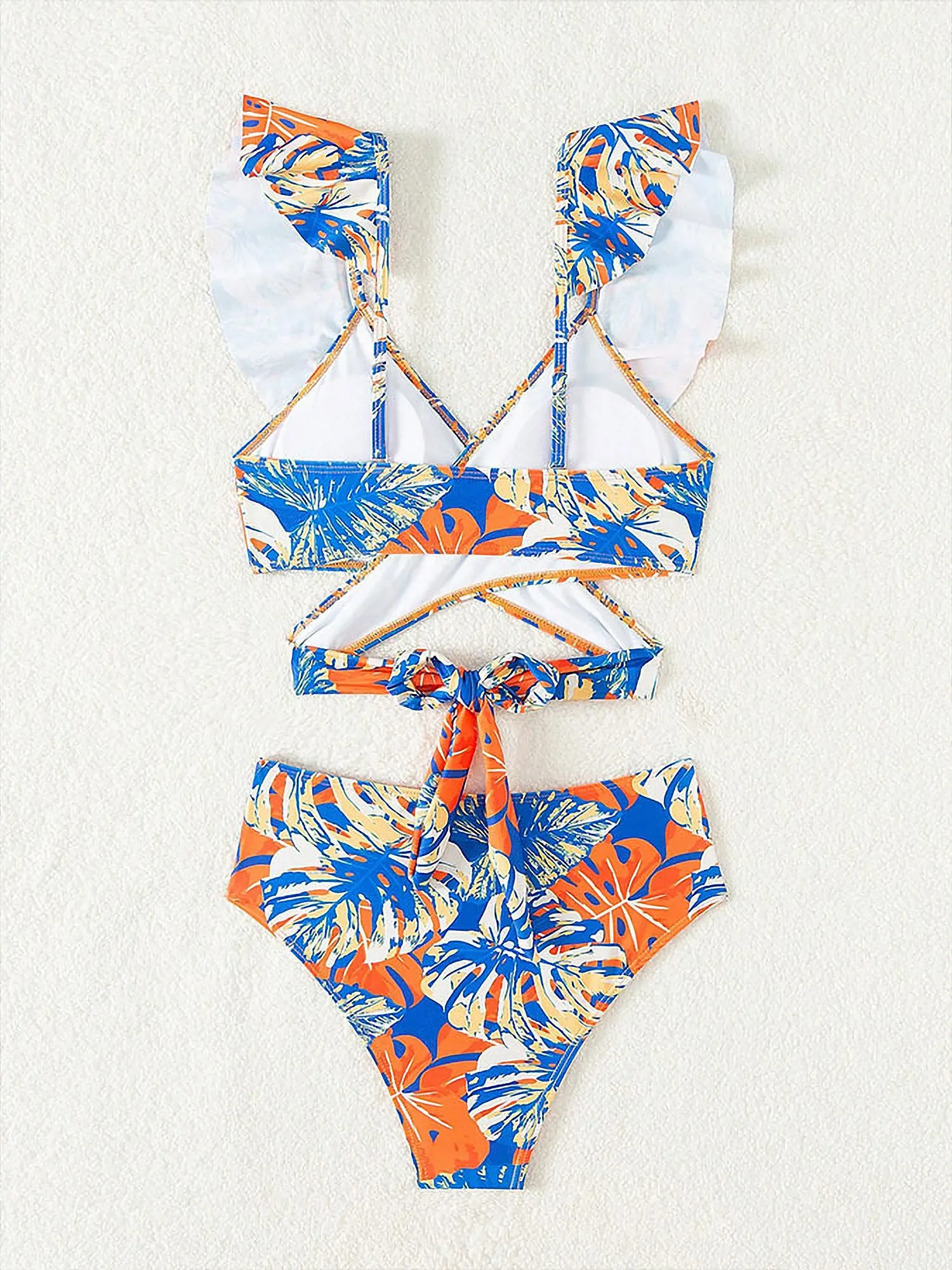 Ruffled Lace-Up Floral Bikini Swimsuits