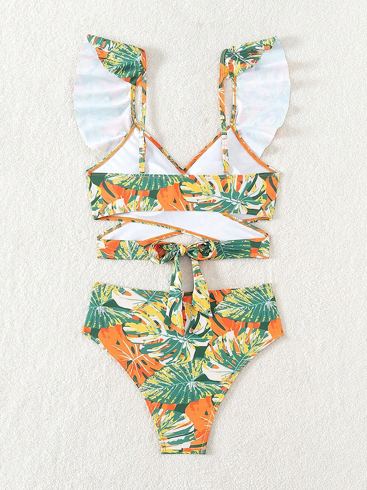 Ruffled Lace-Up Floral Bikini Swimsuits