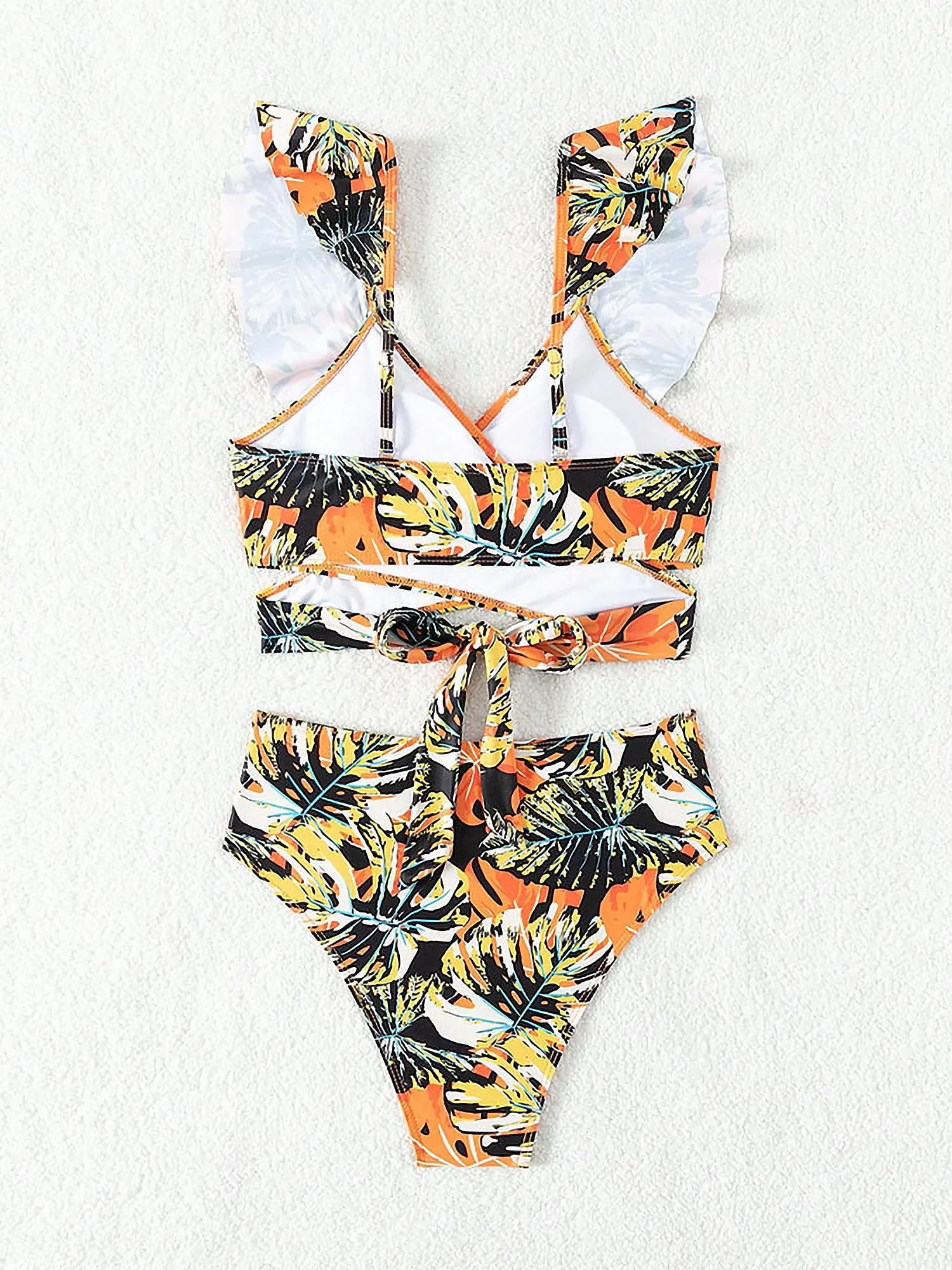 Ruffled Lace-Up Floral Bikini Swimsuits
