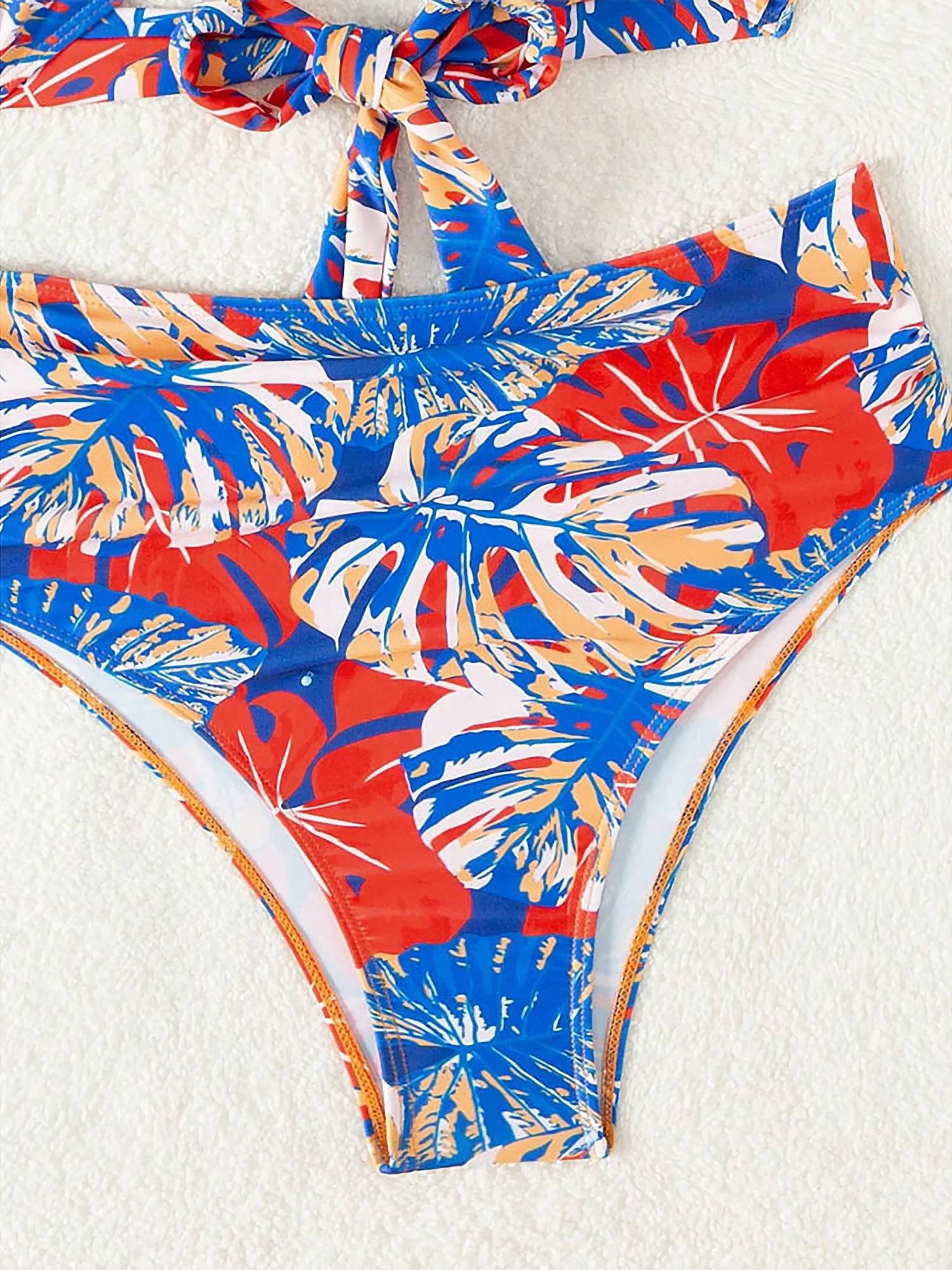 Ruffled Lace-Up Floral Bikini Swimsuits