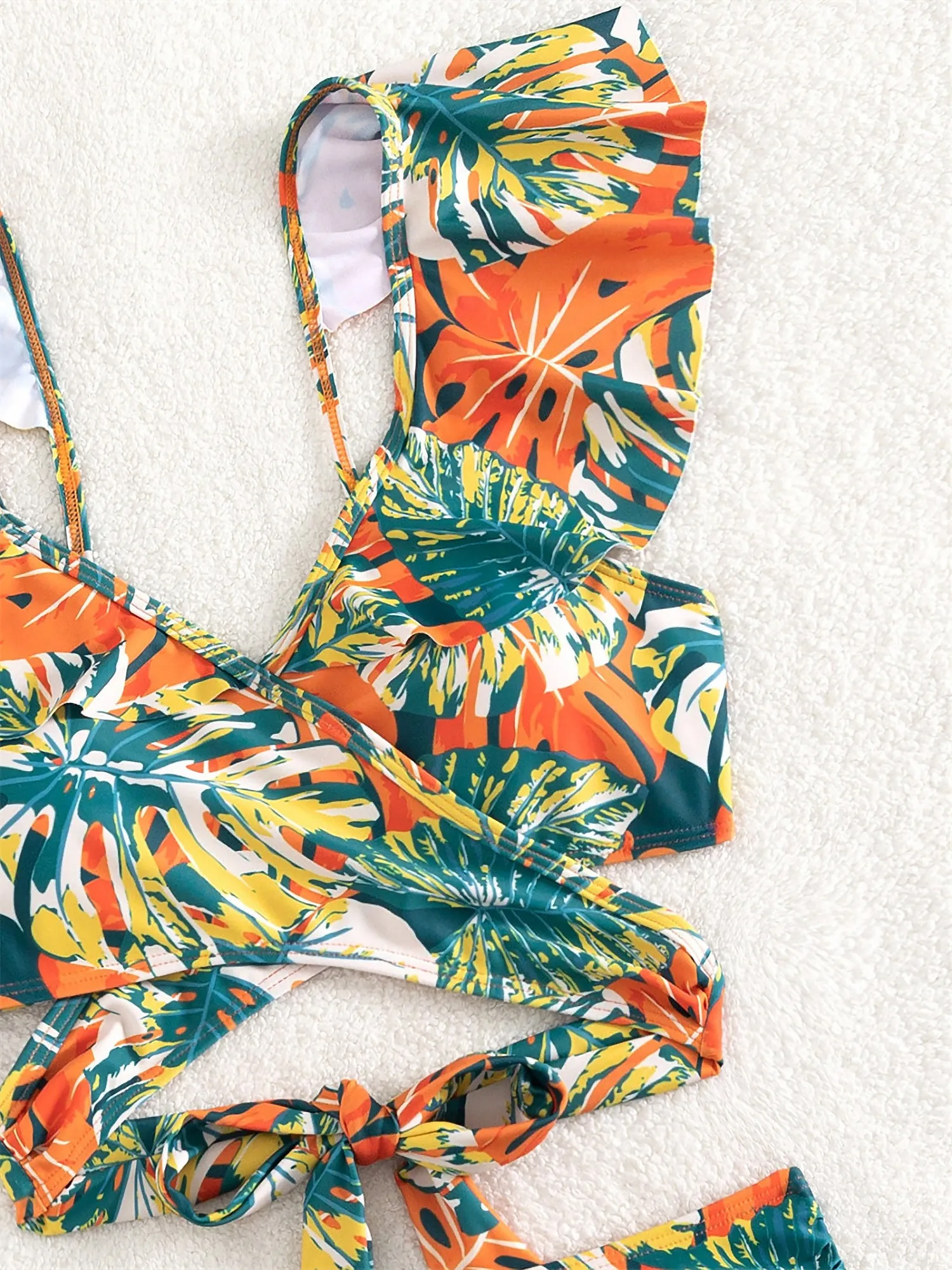 Ruffled Lace-Up Floral Bikini Swimsuits