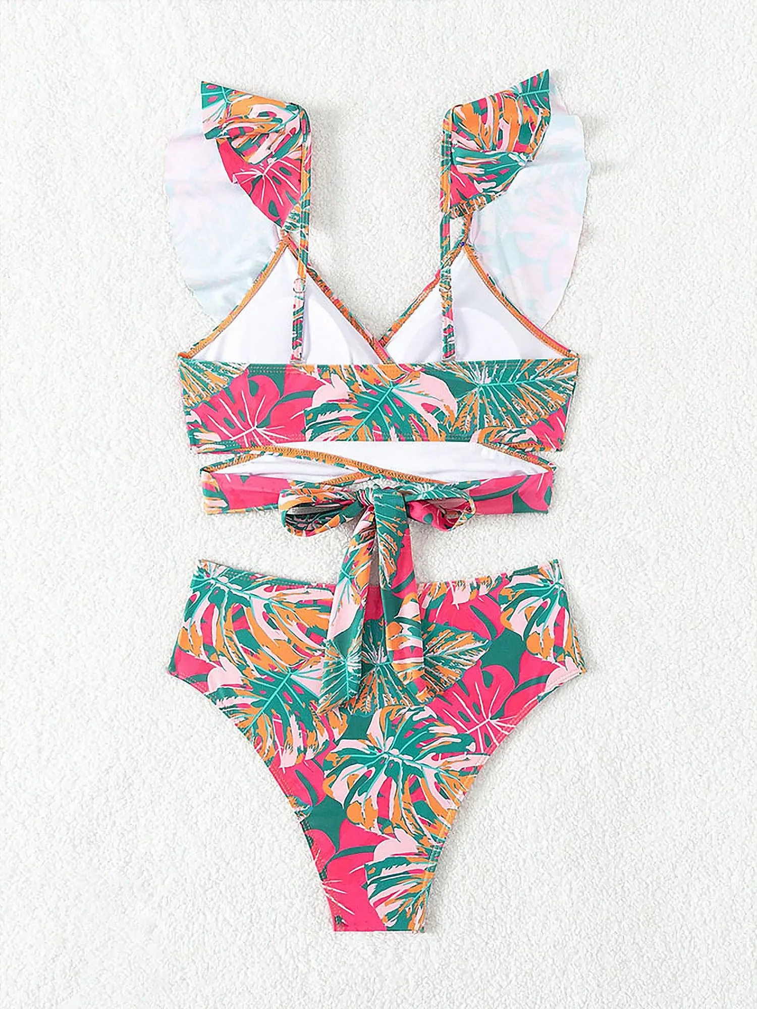 Ruffled Lace-Up Floral Bikini Swimsuits
