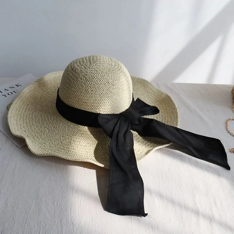 Seaside Big Brim Vacation Versatile Bow Floppy Straw Hat