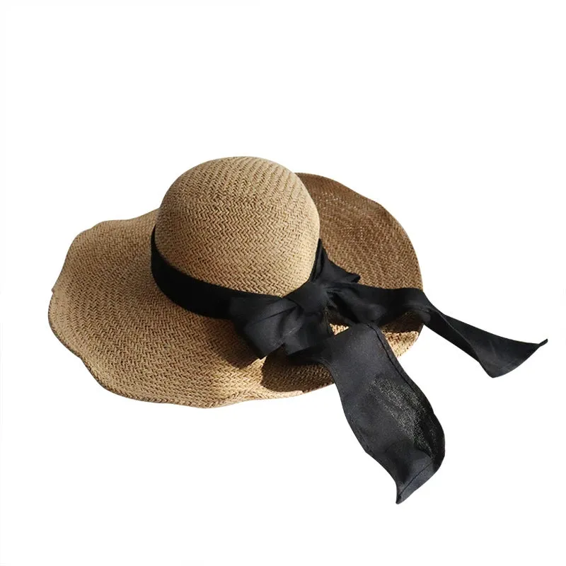 Seaside Big Brim Vacation Versatile Bow Floppy Straw Hat