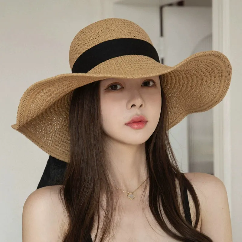 Seaside Big Brim Vacation Versatile Bow Floppy Straw Hat