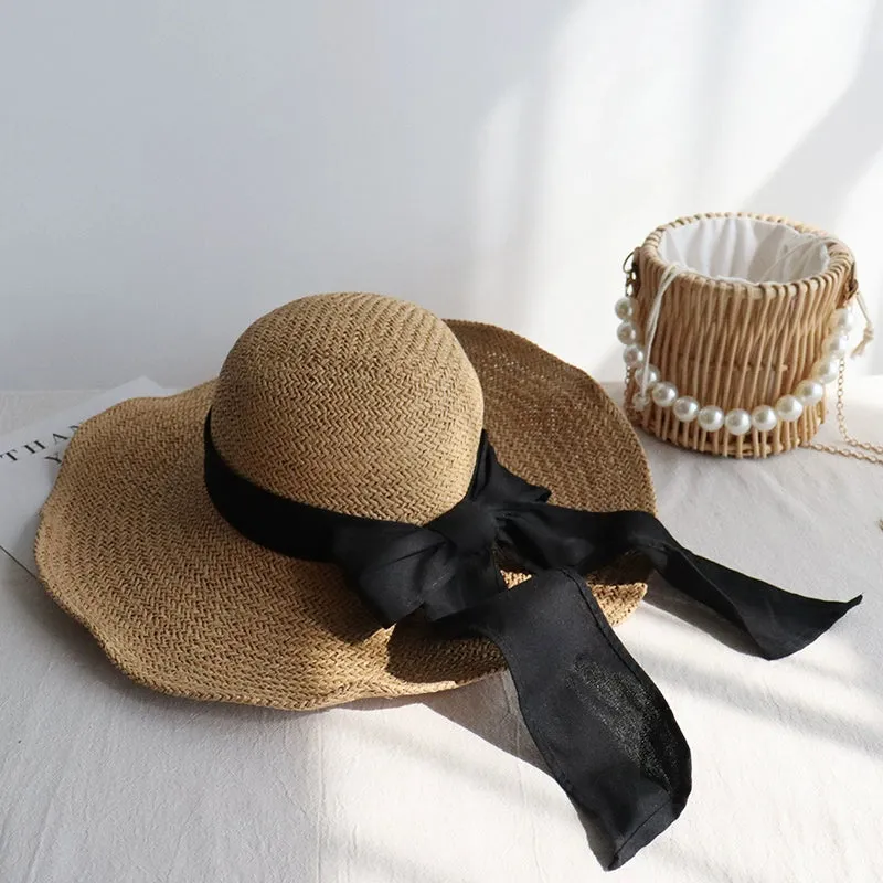 Seaside Big Brim Vacation Versatile Bow Floppy Straw Hat