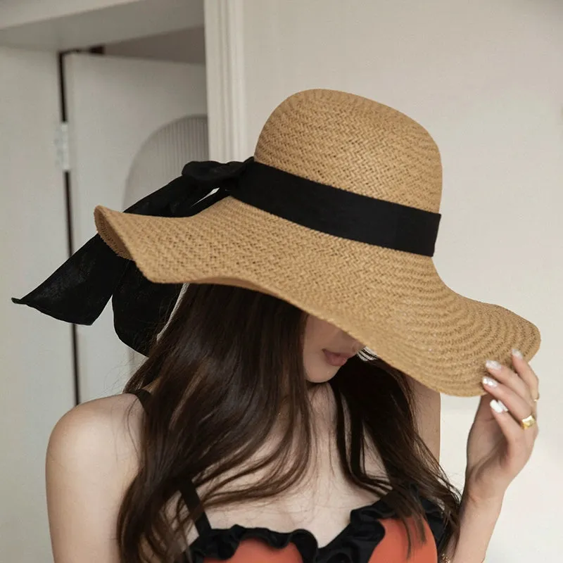 Seaside Big Brim Vacation Versatile Bow Floppy Straw Hat