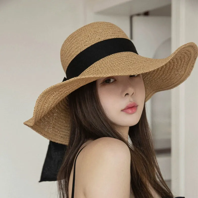 Seaside Big Brim Vacation Versatile Bow Floppy Straw Hat
