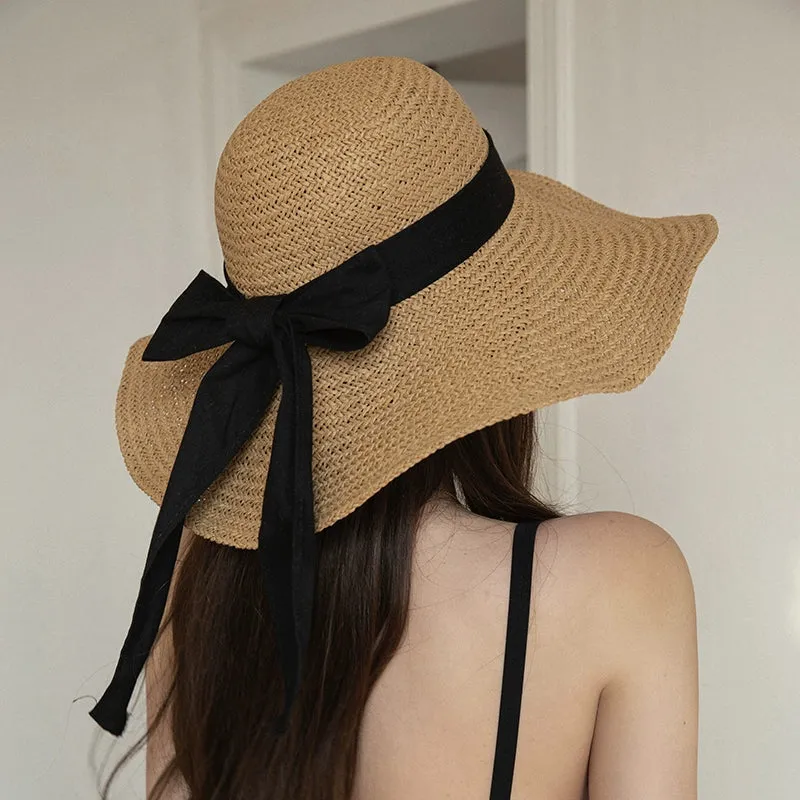 Seaside Big Brim Vacation Versatile Bow Floppy Straw Hat