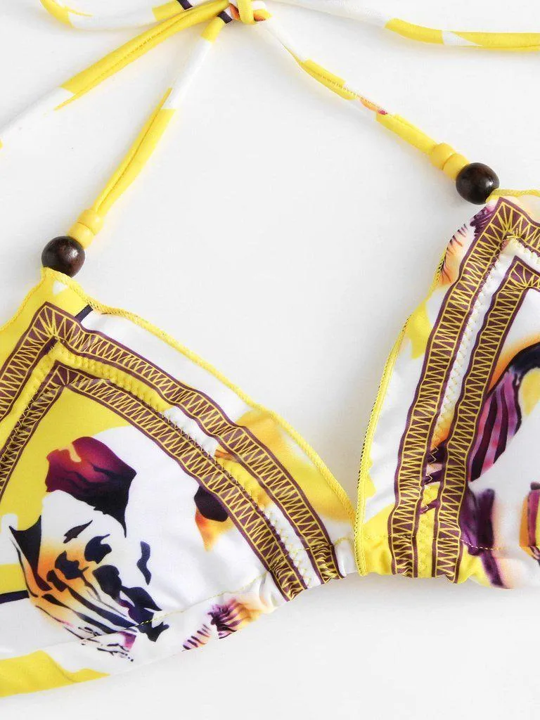 Self Tie Flower Print Bikini Set
