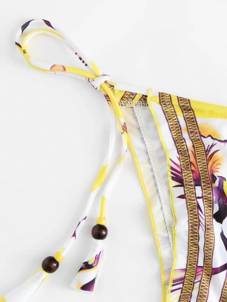 Self Tie Flower Print Bikini Set