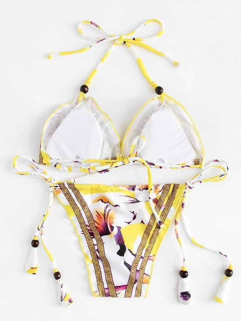 Self Tie Flower Print Bikini Set