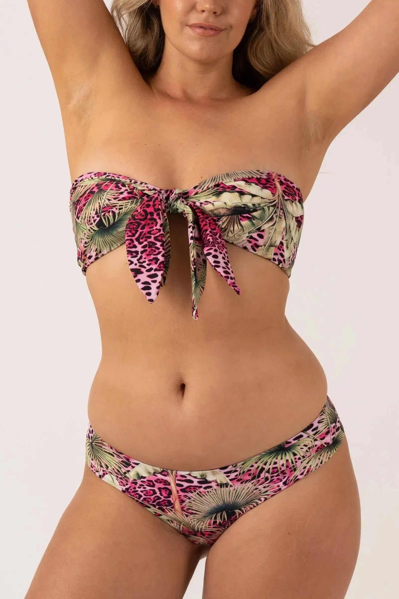 Silky Reversible Brazillian Cheeky Cut Bikini Bottom - Pink Tropical Leopard