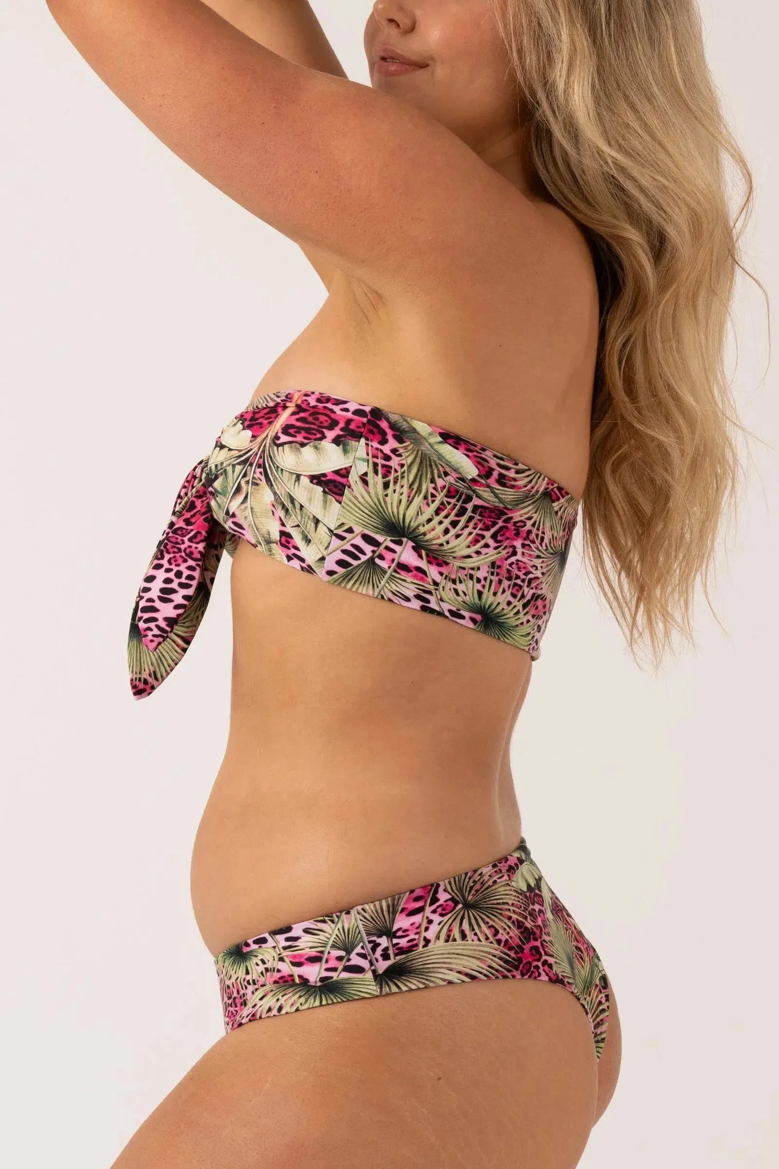 Silky Reversible Brazillian Cheeky Cut Bikini Bottom - Pink Tropical Leopard