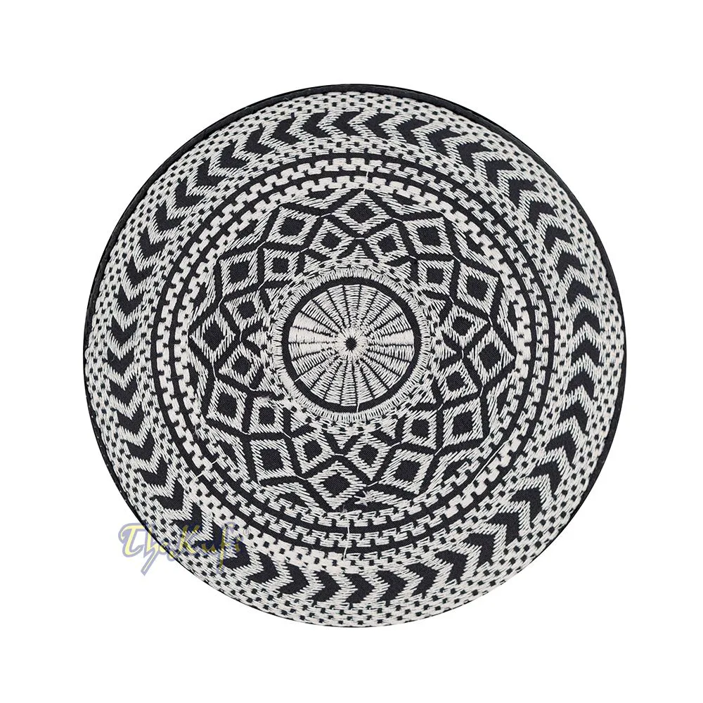 SIlver Embroidery Bugis Kufi Hat - Arrow Diamond Design Rigid Muslim Fashion Cap