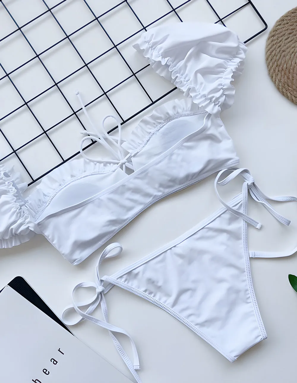 Solid-color Two-piece Tie Side Thongs Bikini  Swimwear Sets