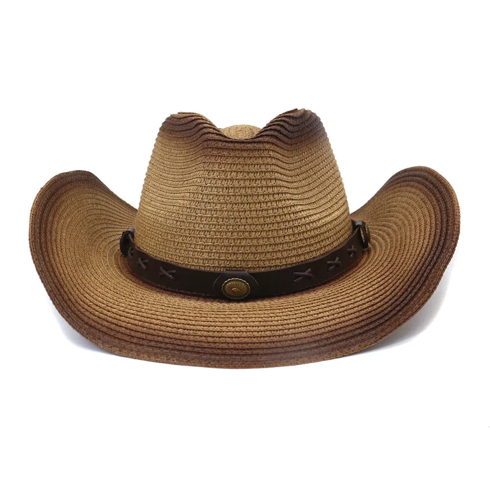 Straw Cowboy Hats Men Women Spray Paint Straw Cowboy Hat Beach Hat Outdoor Sun Hat