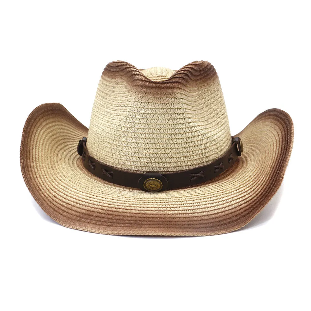 Straw Cowboy Hats Men Women Spray Paint Straw Cowboy Hat Beach Hat Outdoor Sun Hat