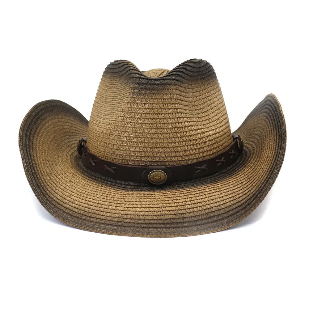 Straw Cowboy Hats Men Women Spray Paint Straw Cowboy Hat Beach Hat Outdoor Sun Hat