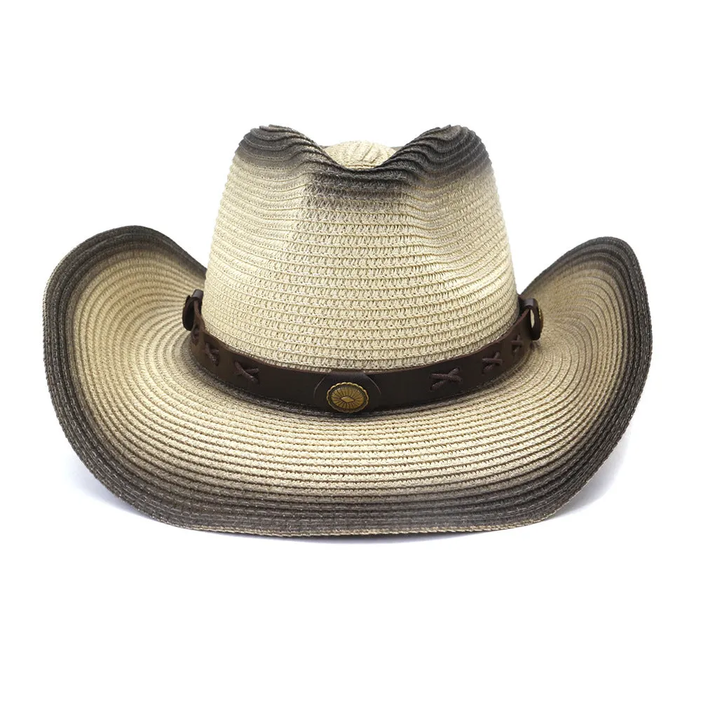 Straw Cowboy Hats Men Women Spray Paint Straw Cowboy Hat Beach Hat Outdoor Sun Hat