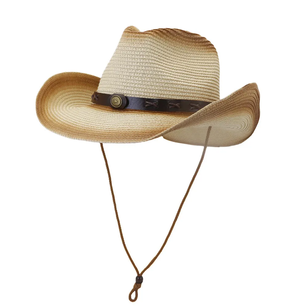 Straw Cowboy Hats Men Women Spray Paint Straw Cowboy Hat Beach Hat Outdoor Sun Hat
