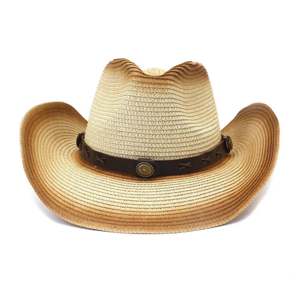 Straw Cowboy Hats Men Women Spray Paint Straw Cowboy Hat Beach Hat Outdoor Sun Hat