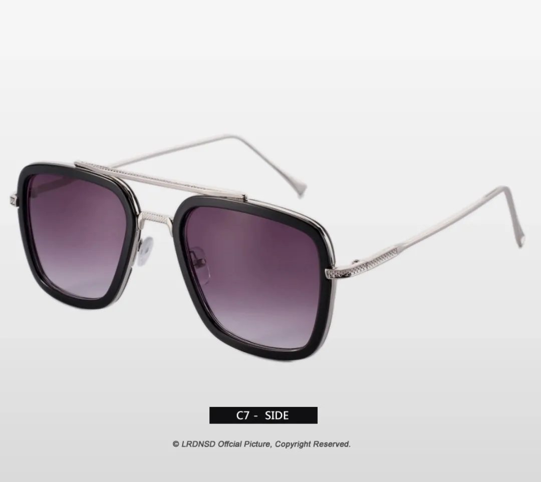 Tony Stark Sunglasses Vintage Square Metal Frame Eyewear