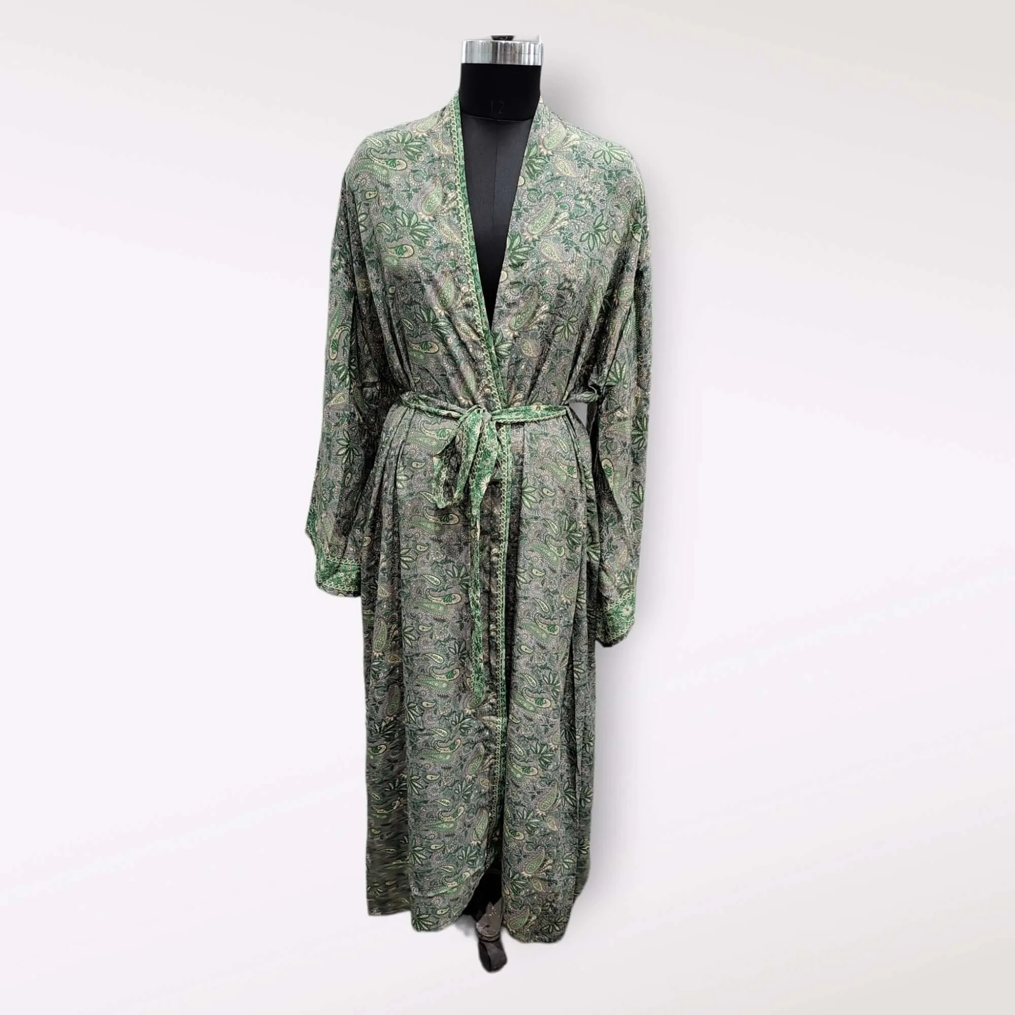 Vintage Silk Sari Women Fashion Kimono Long Dress Kaftan Cover Up Dress Gown Casual Wear