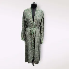 Vintage Silk Sari Women Fashion Kimono Long Dress Kaftan Cover Up Dress Gown Casual Wear