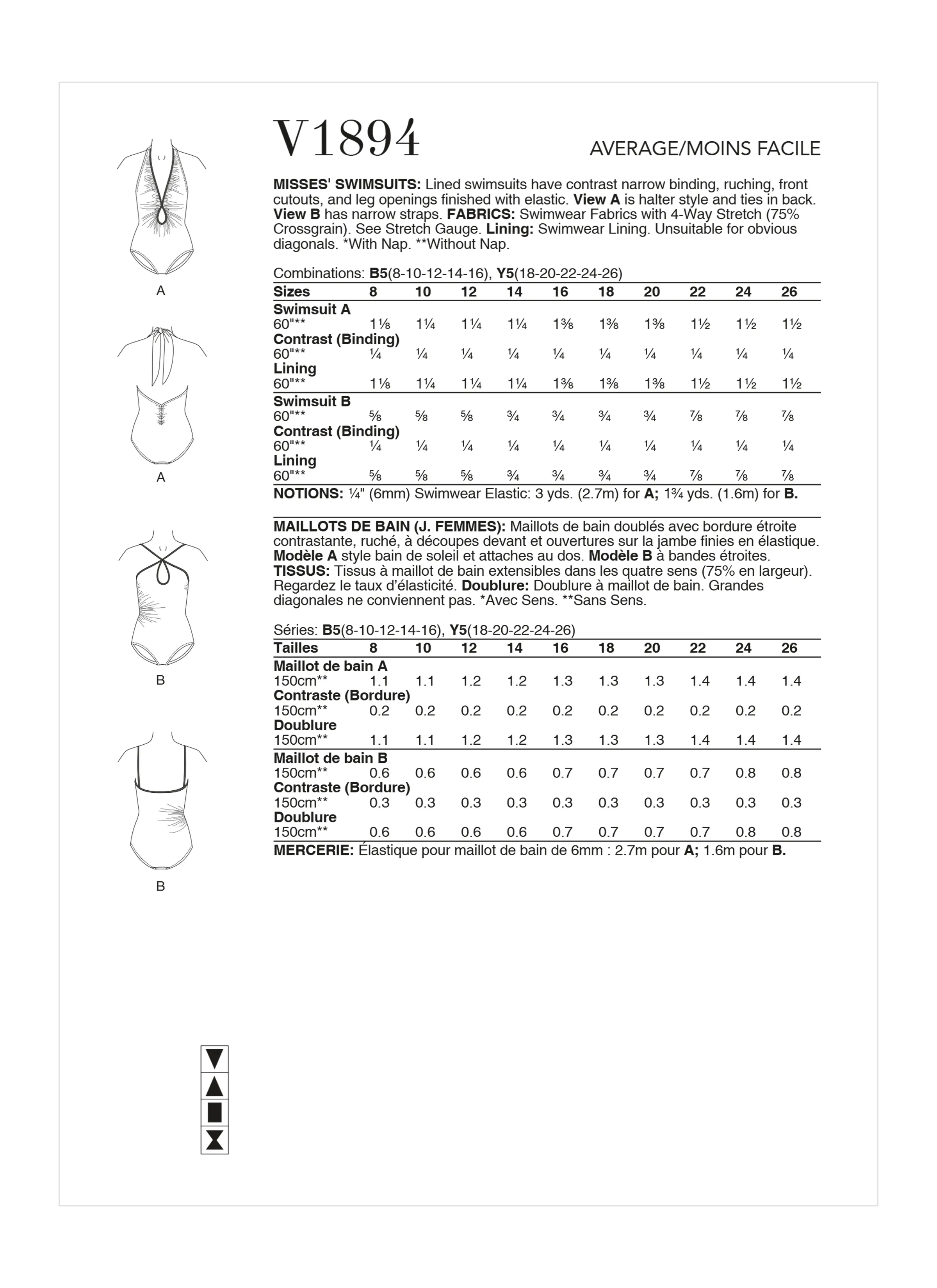 Vogue sewing pattern 1894 Misses' Swimsuits