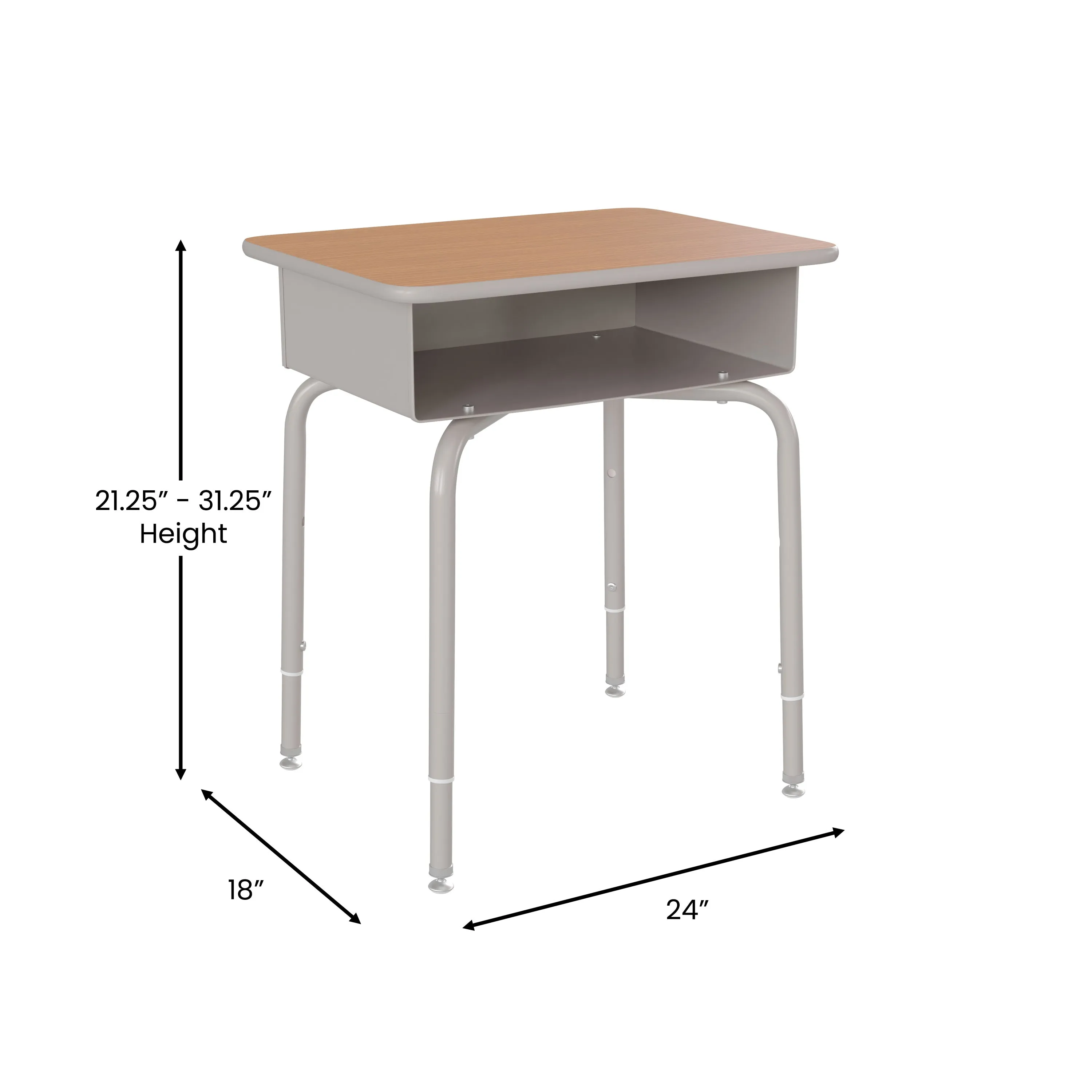 Walnut/Silver Open Front Desk FD-DESK-GY-WAL-GG