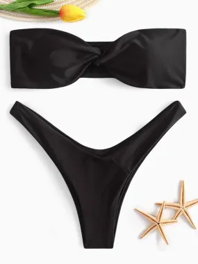 Wholesale Black Off The Shoulder Sleeveless Crossed Front Bodycon 2 Piece Bikinis
