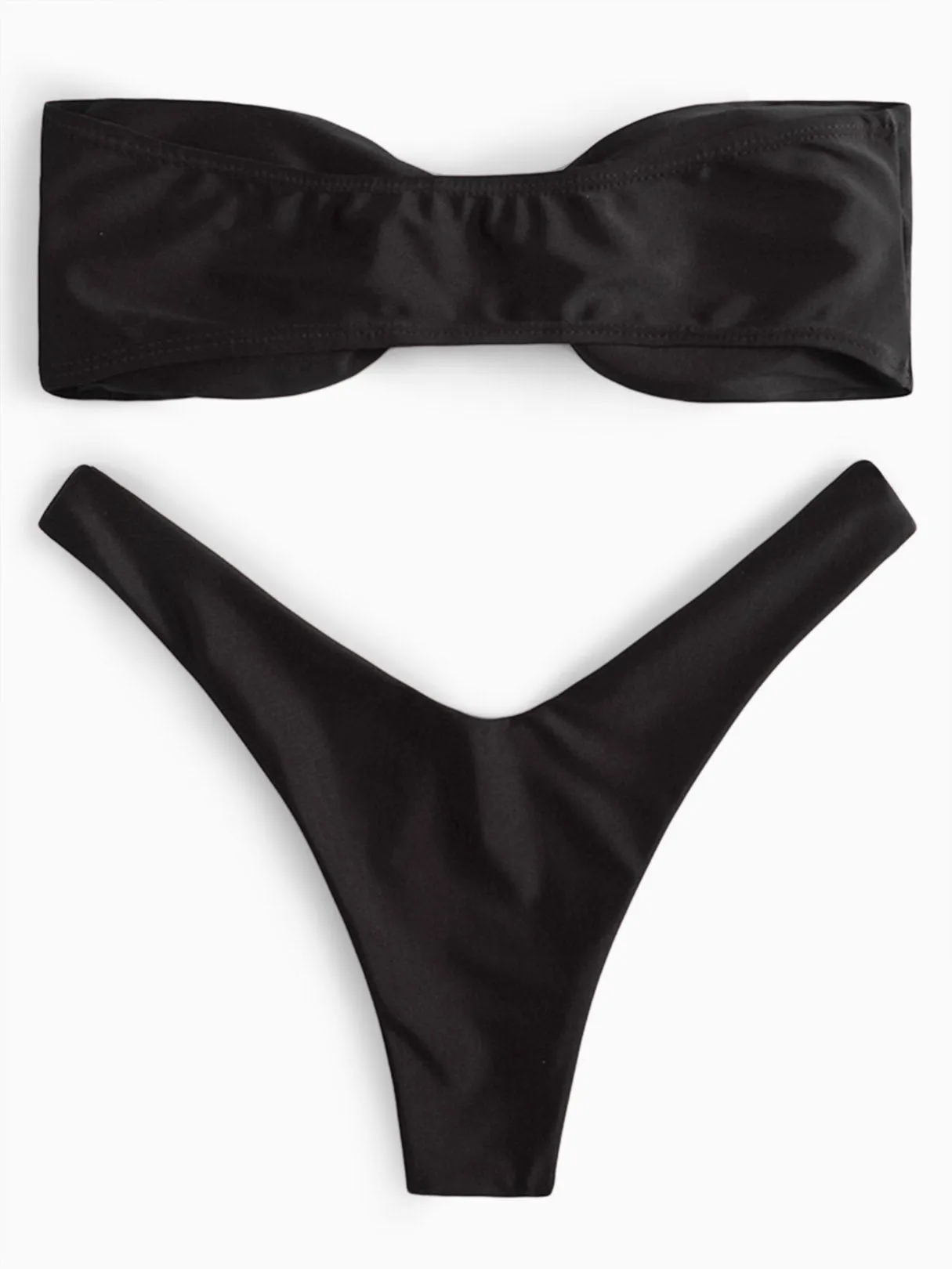 Wholesale Black Off The Shoulder Sleeveless Crossed Front Bodycon 2 Piece Bikinis