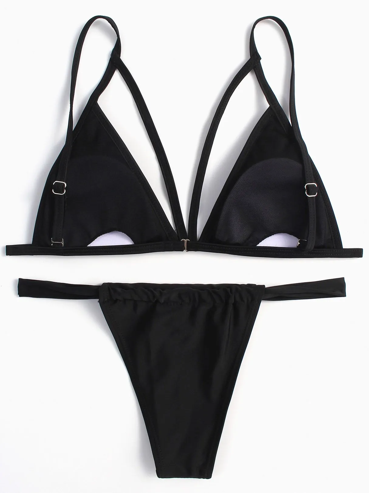 Wholesale Black V-Neck Sleeveless Plain Backless Cut Out Bikinis