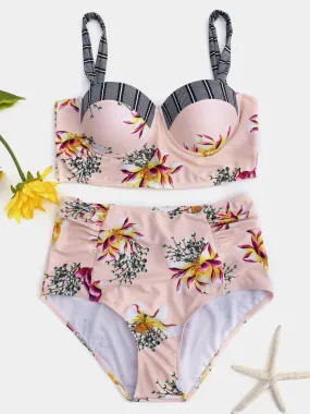 Wholesale Floral Print Spaghetti Strap Bikini Set Swimwear