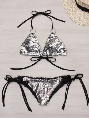 Wholesale Halter Sleeveless Silver 2 Piece Bikinis