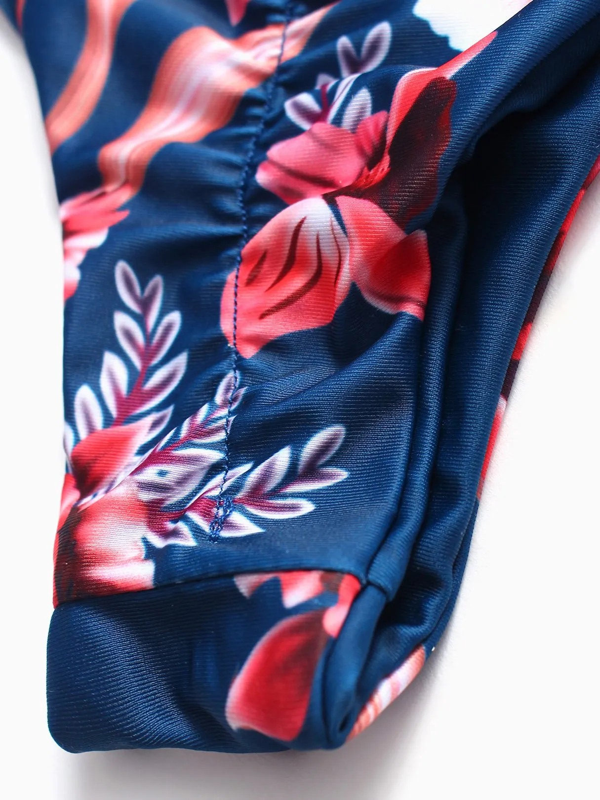 Wholesale Navy V-Neck Sleeveless Floral Print Ruffle Hem Two Piece Bikinis
