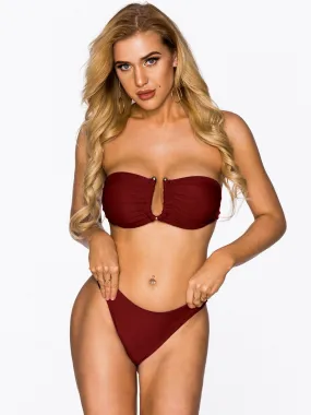Wholesale Off The Shoulder Sleeveless Plain Bikini Set