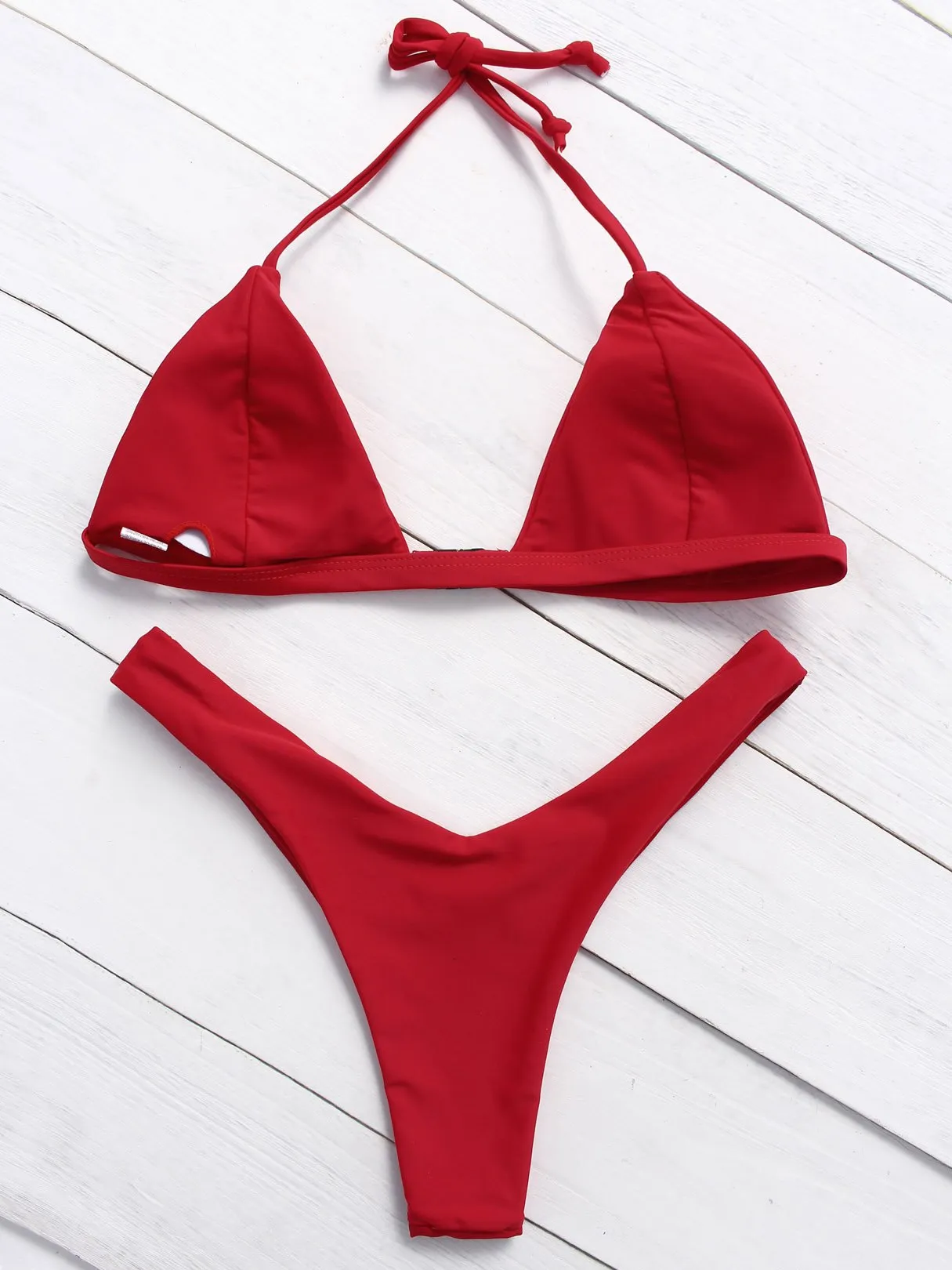Wholesale Red V-Neck Zip Front High Waist 2 Piece Bikinis