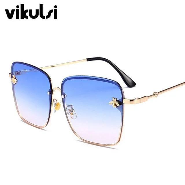 Women Brand Designer Bee Metal Frame Oversized Sunglasses UV400